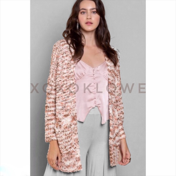 POL Soft Popcorn Knit Open Front Cardigan Multicolor Oversized - Picture 4 of 12